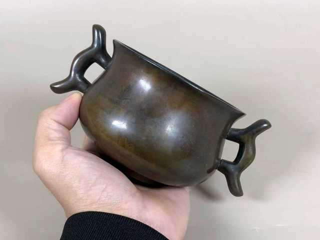 古玩銅器清代戟耳簋式爐 銅爐 宣德爐真品鑒賞圖