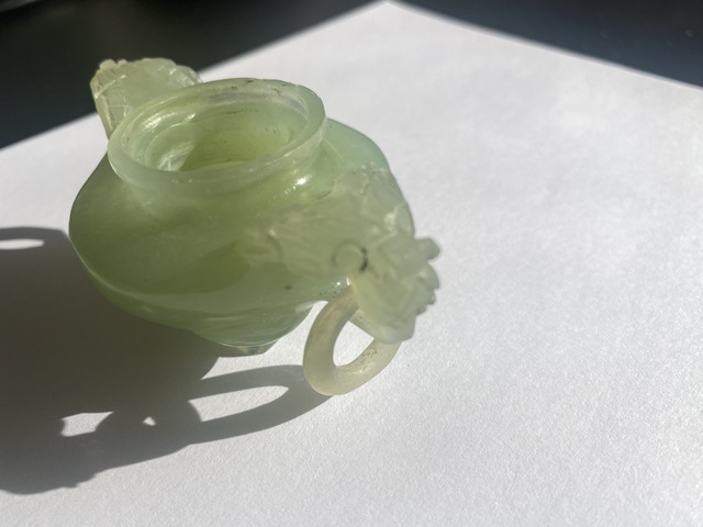 古玩玉器岫玉雕“三足雙耳爐”真品鑒賞圖