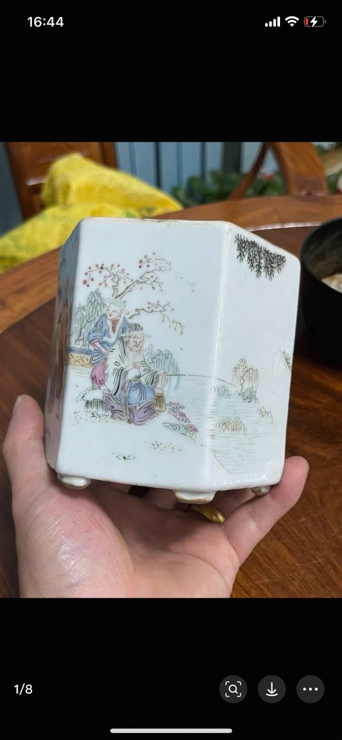 古玩陶瓷粉彩故事人物溫酒器真品鑒賞圖