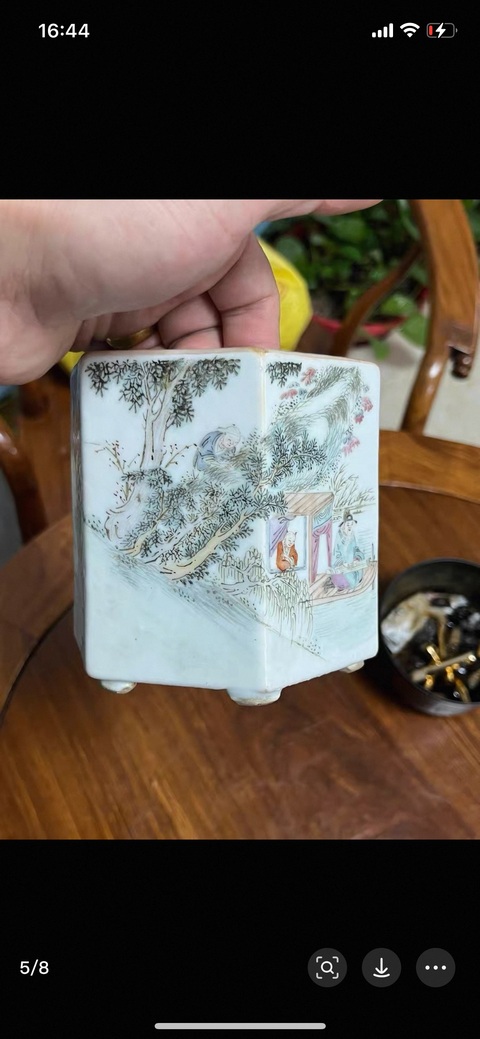 古玩陶瓷粉彩故事人物溫酒器真品鑒賞圖