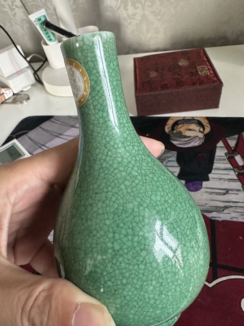 古玩陶瓷綠哥釉膽瓶真品鑒賞圖