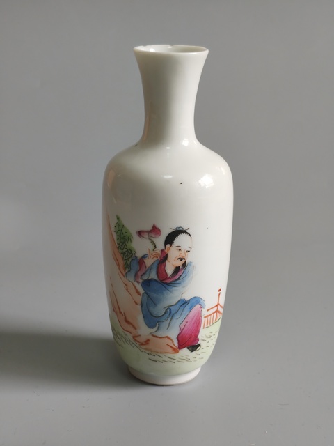 古玩陶瓷周敦頤愛蓮圖粉彩瓶真品鑒賞圖