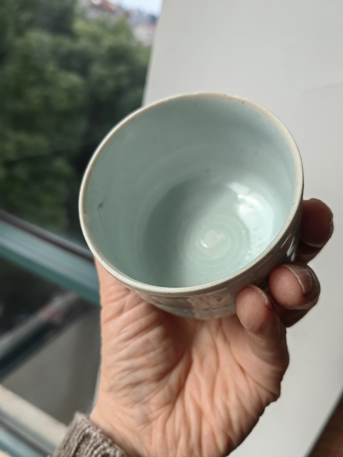 古玩陶瓷湖田窯青白釉弦紋杯真品鑒賞圖