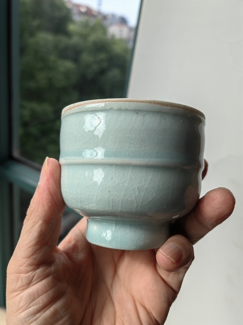 古玩陶瓷湖田窯青白釉弦紋杯真品鑒賞圖