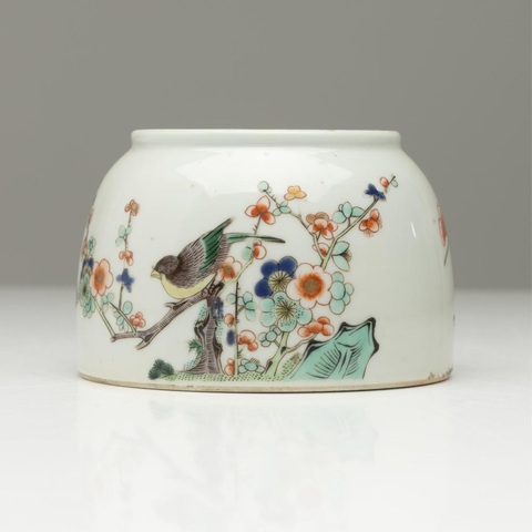 古玩陶瓷五彩花鳥馬蹄尊真品鑒賞圖