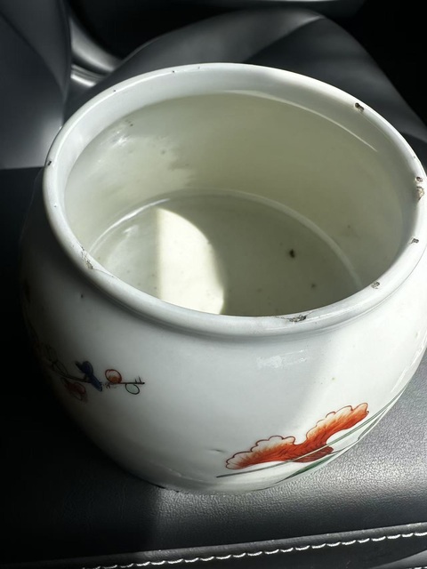 古玩陶瓷五彩花鳥馬蹄尊真品鑒賞圖