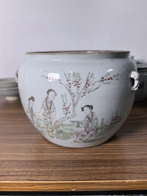 古玩陶瓷民國粉彩仕女圖粥罐真品鑒賞圖