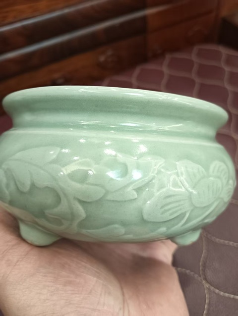 古玩陶瓷豆青釉三足香爐拍賣，當前價格5555元