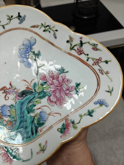 古玩陶瓷粉彩花卉花鳥海棠貢盤真品鑒賞圖