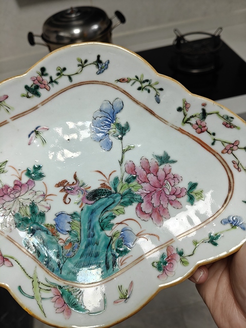 古玩陶瓷粉彩花卉花鳥海棠貢盤真品鑒賞圖