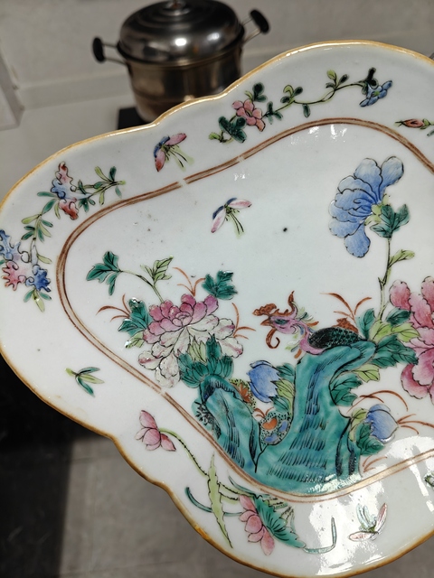 古玩陶瓷粉彩花卉花鳥海棠貢盤真品鑒賞圖