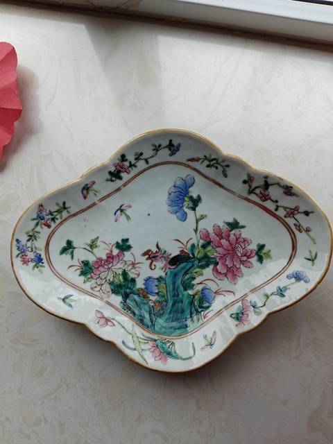 古玩陶瓷粉彩花卉花鳥海棠貢盤真品鑒賞圖