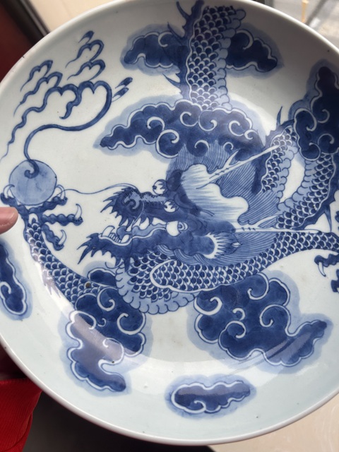 古玩陶瓷青花過墻龍紋盤拍賣，當前價格35000元