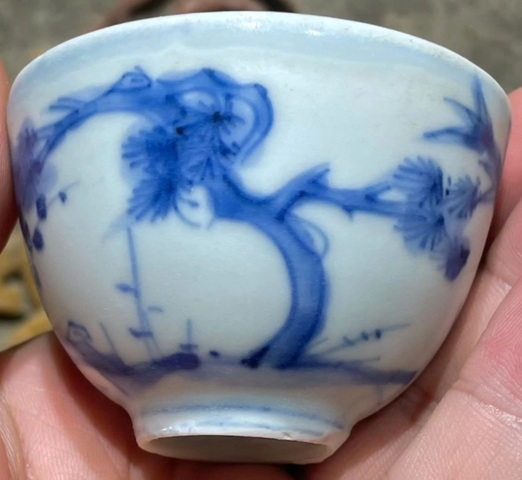 古玩陶瓷青花歲寒三友杯真品鑒賞圖