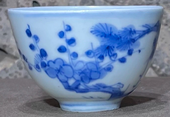 古玩陶瓷青花歲寒三友杯真品鑒賞圖