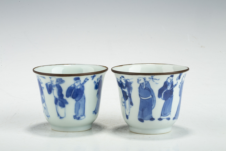 古玩陶瓷清晚·青花八仙人物紋杯一對真品鑒賞圖