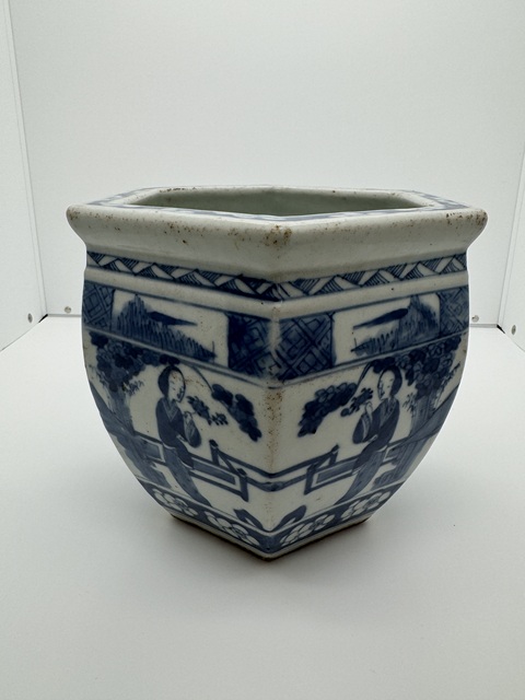 古玩陶瓷青花四美圖六方案缸真品鑒賞圖