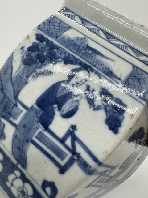 古玩陶瓷青花四美圖六方案缸真品鑒賞圖