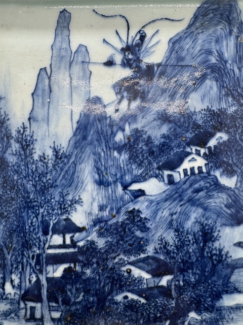 古玩陶瓷青花山水人物紋茶盤真品鑒賞圖