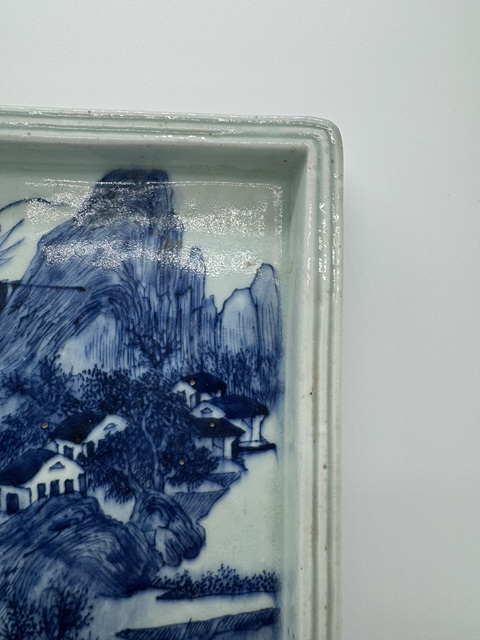 古玩陶瓷青花山水人物紋茶盤真品鑒賞圖