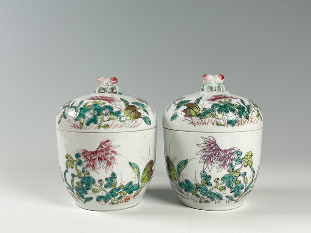 古玩陶瓷民國·粉彩花卉紋糖罐一對拍賣，當(dāng)前價格4228元