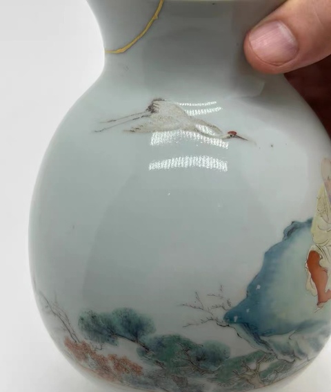 古玩陶瓷民國細路粉彩人物魚簍尊拍賣,當前價格6500元