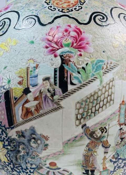 古玩陶瓷人物紋粉彩將軍罐真品鑒賞圖