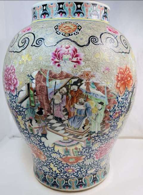 古玩陶瓷人物紋粉彩將軍罐真品鑒賞圖