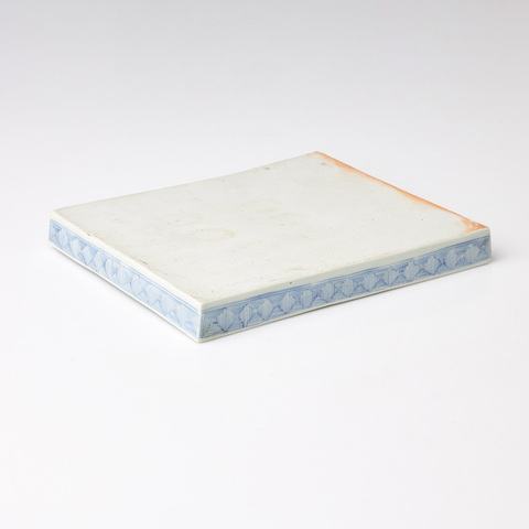 古玩陶瓷清中期 青花山水紋四方盤真品鑒賞圖