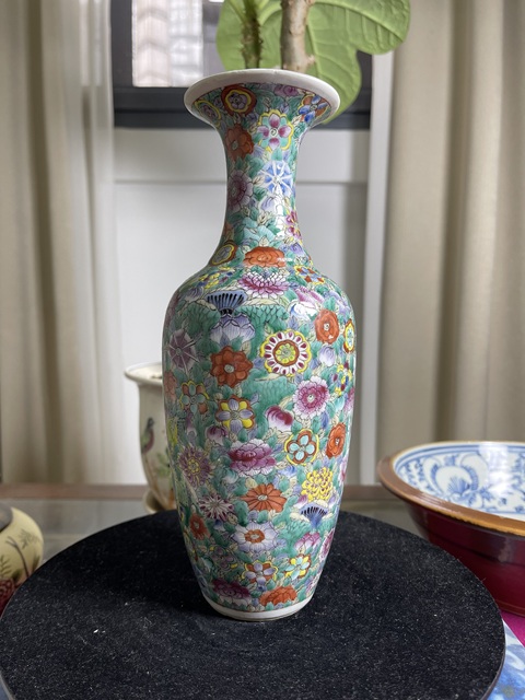 古玩陶瓷粉彩百花不落地柳葉瓶真品鑒賞圖