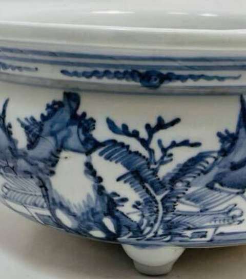 古玩陶瓷人物山水紋青花香爐真品鑒賞圖