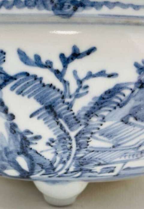 古玩陶瓷人物山水紋青花香爐真品鑒賞圖