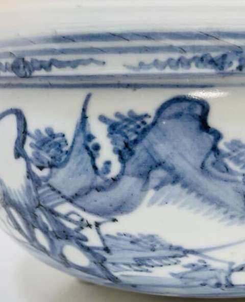 古玩陶瓷人物山水紋青花香爐真品鑒賞圖