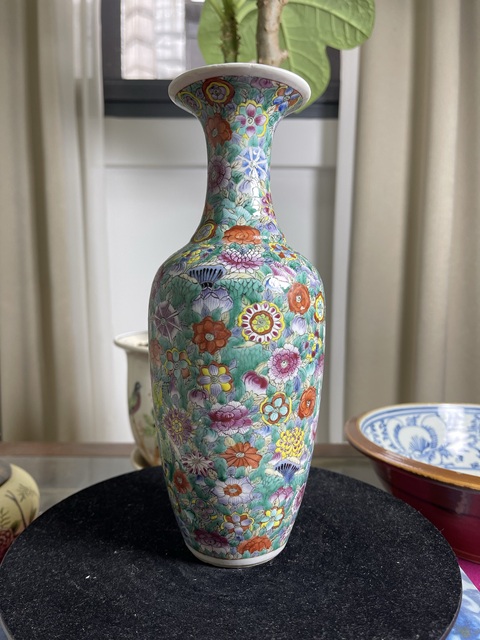 古玩陶瓷清光緒粉彩百花不露地紋瓶真品鑒賞圖