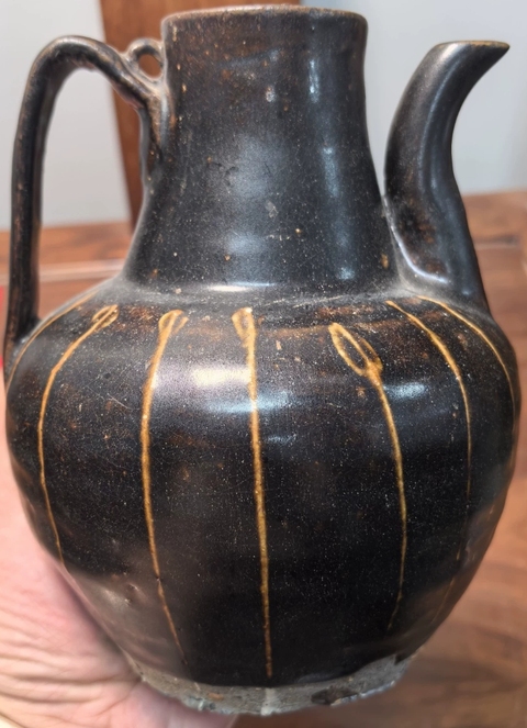 古玩陶瓷線條壺真品鑒賞圖