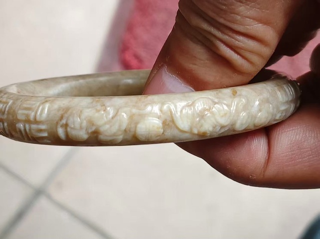 古玩玉器和田玉雕“福壽手鐲”真品鑒賞圖