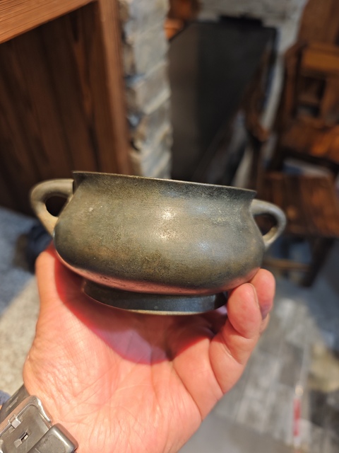 古玩銅器清中期蚰龍耳簋式爐 宣德爐 銅爐真品鑒賞圖