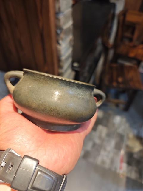 古玩銅器清中期蚰龍耳簋式爐 宣德爐 銅爐真品鑒賞圖