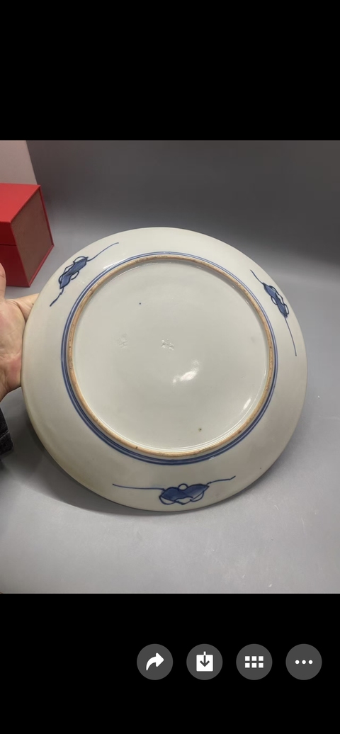 古玩陶瓷青花礬紅描金開窗花卉紋盤真品鑒賞圖