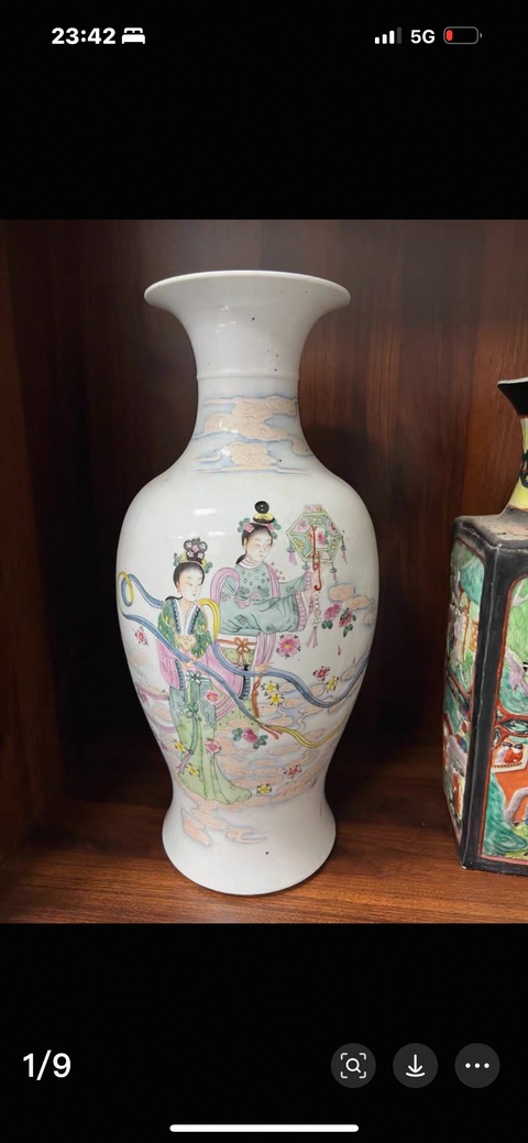 古玩陶瓷天女散花粉彩觀音瓶真品鑒賞圖