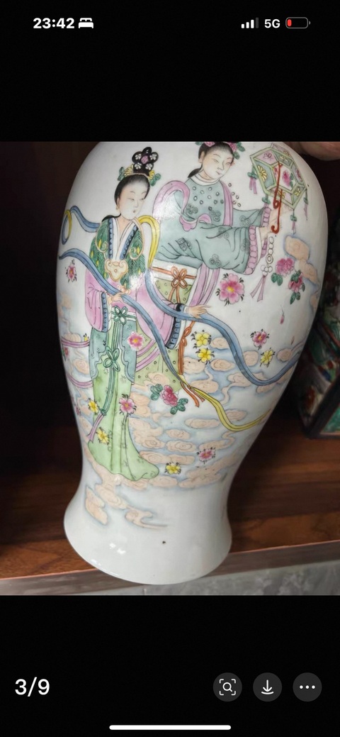 古玩陶瓷天女散花粉彩觀音瓶真品鑒賞圖