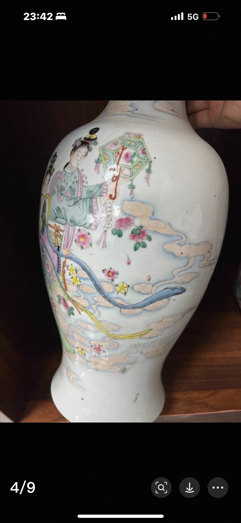 古玩陶瓷天女散花粉彩觀音瓶真品鑒賞圖