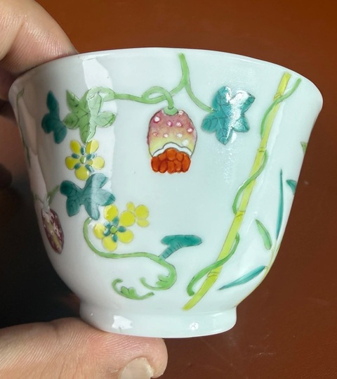 古玩陶瓷粉彩癩瓜茶碗，注意品相真品鑒賞圖
