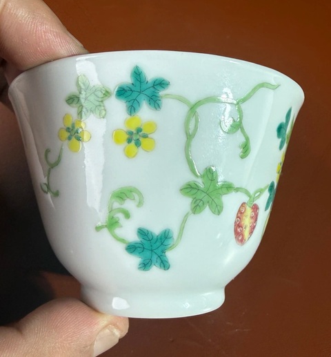 古玩陶瓷粉彩癩瓜茶碗，注意品相真品鑒賞圖