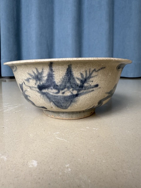 古玩陶瓷青花高士圖撇口碗真品鑒賞圖