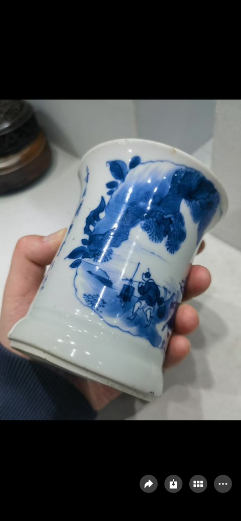 古玩陶瓷清康熙 青花山水紋筆筒真品鑒賞圖