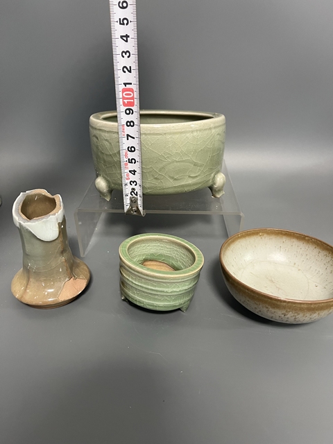 古玩陶瓷清倉放漏龍泉青釉三足爐一組4件拍賣，當前價格369元