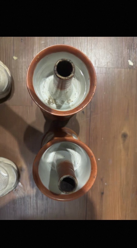 古玩陶瓷民國**紅描金開窗粉彩燭臺拍賣，當前價格5888元