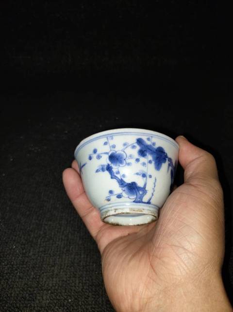 古玩陶瓷歲寒三友松竹梅青花杯真品鑒賞圖