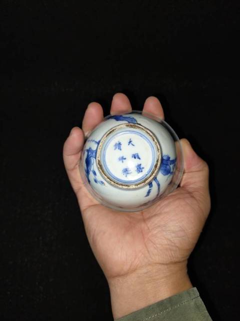 古玩陶瓷歲寒三友松竹梅青花杯真品鑒賞圖